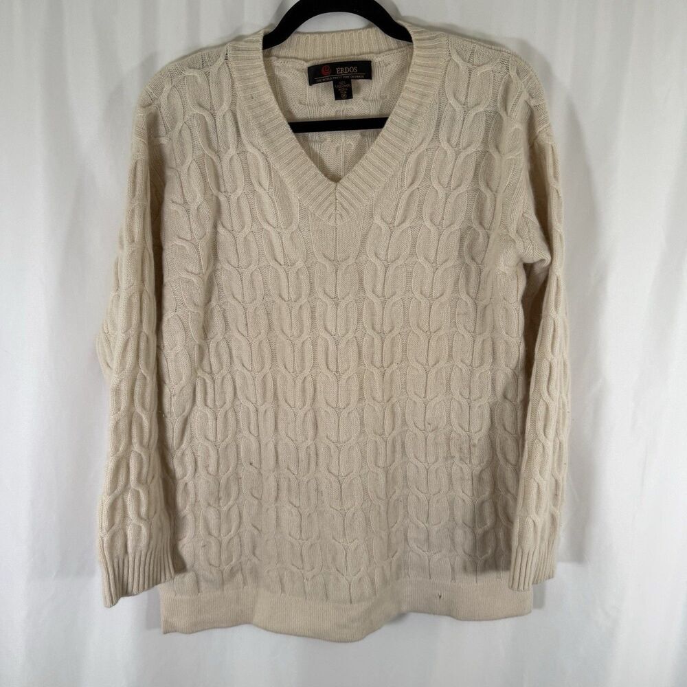 Erdos 100% Cashmere Sweater Women's Medium Beige Cable Knit Long Sleeve